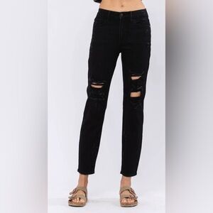 Judy Blue Slim Fit Black Destroyed Jeans Size 27 (8) Mid Rise Ankle Length